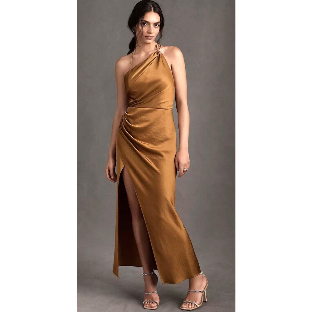 NWT Anthropologie Significant Other Copper Gracie Backless Satin Dress 12